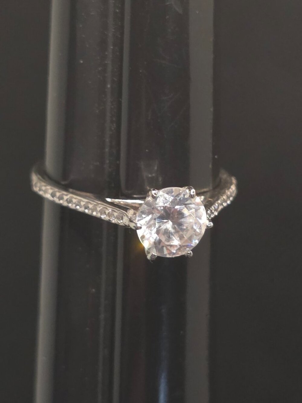 NVC 925 Sterling Silver Solitaire CZ Engagement Ring Size 7 Round CZ Pave Band